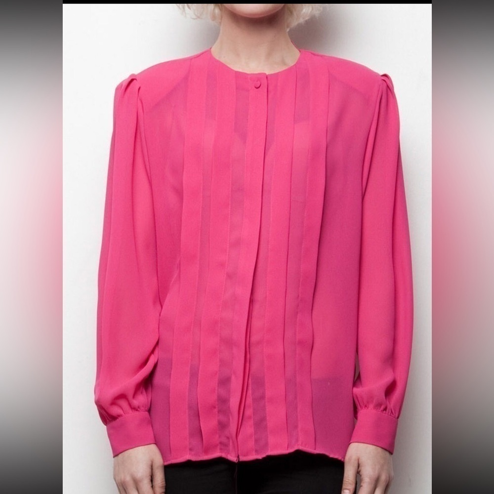 Diane Von Furstenberg DVF Vintage Pink Fuschia Pleated Button Front Blouse Sz 16